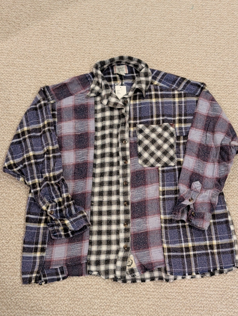 BDG Mixed Plaid Button-Down Fleece Shirt In Black and Purple